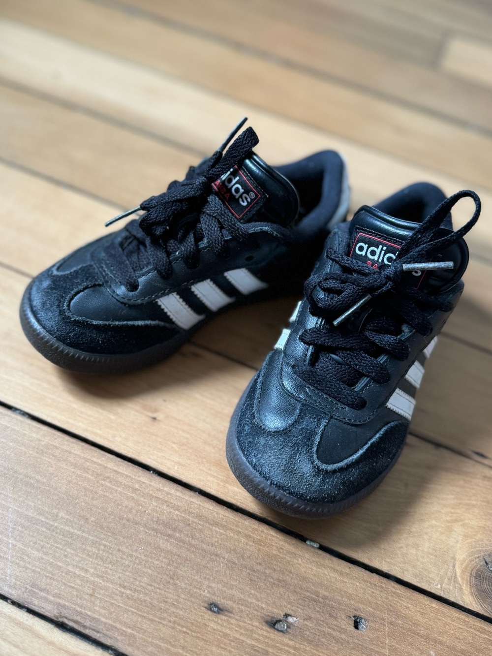 adidas Kids Samba Classic Soccer Sneakers- Black with White Stripes red detail